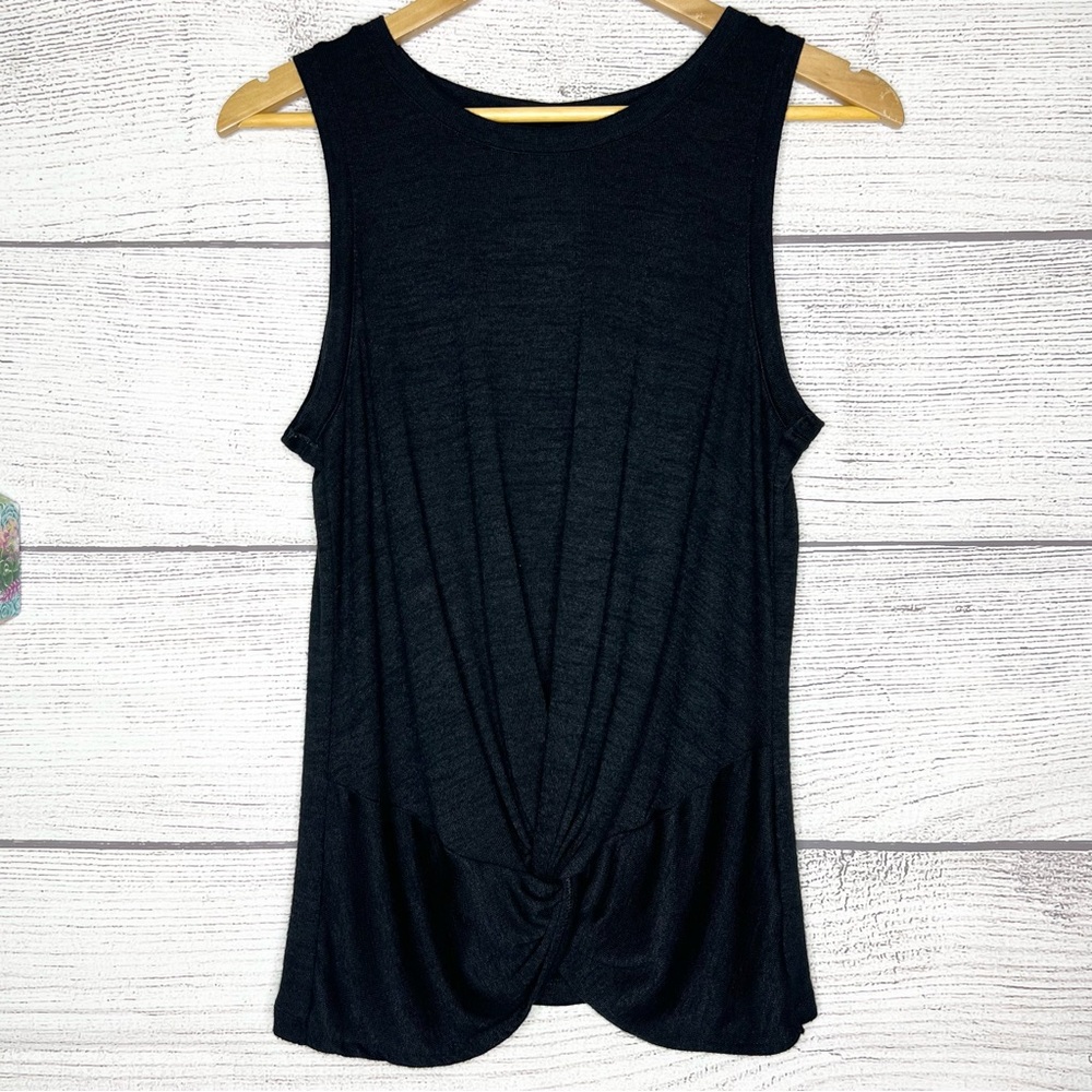 GAP Black Softspun Sleeveless Twist-Knot Hem Tank Top Size Small TALL